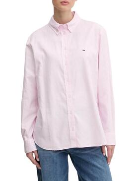 Camicia a righe rosa Tommy Jeans Oxford per donna.