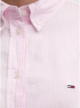 Camicia a righe rosa Tommy Jeans Oxford per donna.