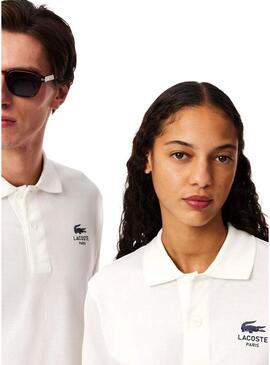 Polo Lacoste L.12.12 logo stampato bianco per uomo e donna