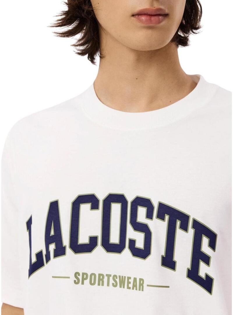 Maglietta Lacoste logo sportivo bianca per uomo