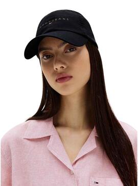 Cappellino Tommy Jeans Linear nero per uomo e donna