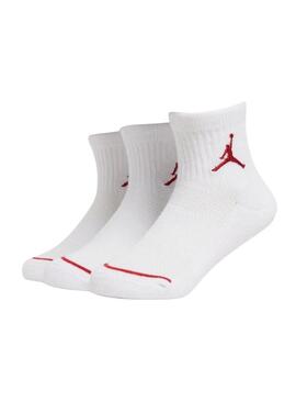 Pacco di 3 paia di calze Junior Jordan Jumpman Quarter bianche per ragazze e ragazzi.