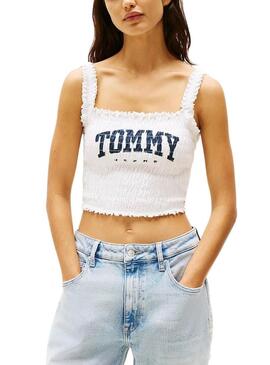 Top Tommy Jeans Smock Varsity bianco per donna.