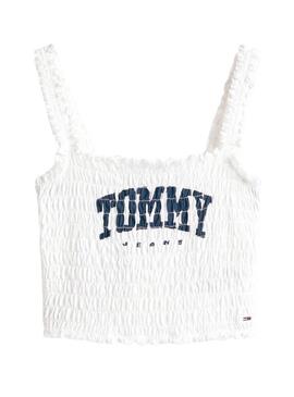 Top Tommy Jeans Smock Varsity bianco per donna.