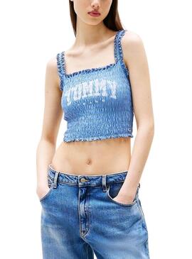 Top Tommy Jeans Smock Varsity blu per donna