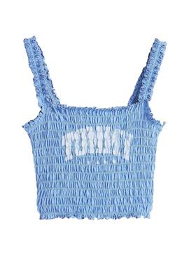 Top Tommy Jeans Smock Varsity blu per donna