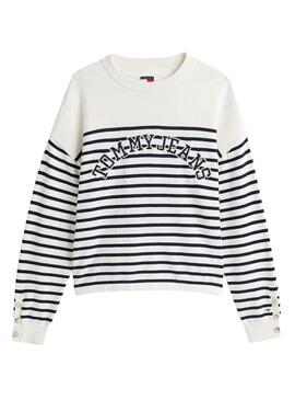 Maglia Tommy Jeans a righe Varsity bianca e blu per donna