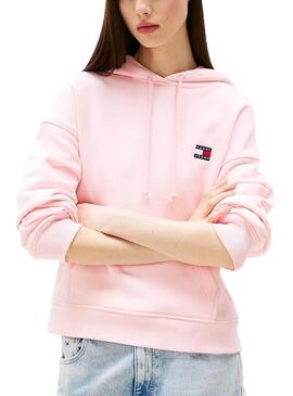 Felpa Tommy Jeans Badge rosa per donna