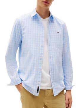 Camicia Tommy Jeans in Popeline blu chiaro per uomo