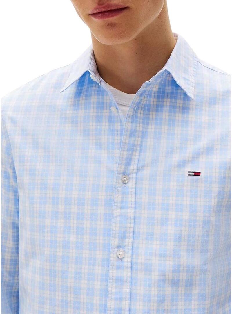 Camicia Tommy Jeans in Popeline blu chiaro per uomo