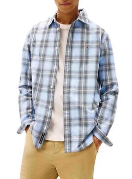 Camicia Tommy Jeans Poplin Check blu per uomo