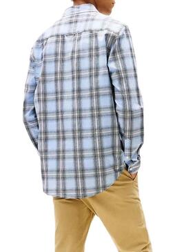 Camicia Tommy Jeans Poplin Check blu per uomo