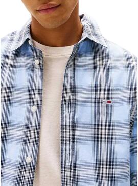 Camicia Tommy Jeans Poplin Check blu per uomo