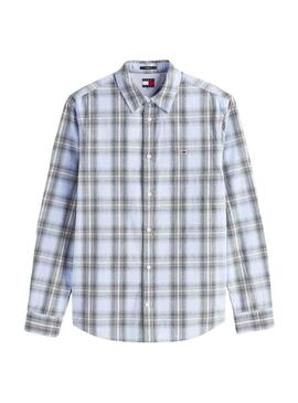 Camicia Tommy Jeans Poplin Check blu per uomo