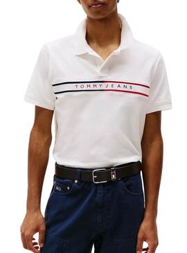 Polo Tommy Jeans Chest Flag bianco per uomo