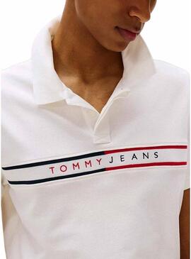 Polo Tommy Jeans Chest Flag bianco per uomo