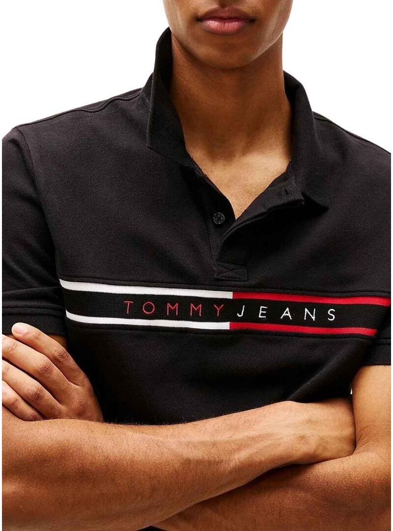 Polo Tommy Jeans Chest Flag nero per uomo.