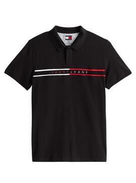 Polo Tommy Jeans Chest Flag nero per uomo.