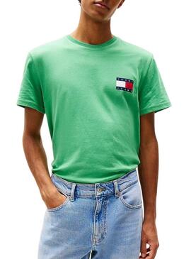 Maglietta Tommy Jeans Essential Flag verde per uomo