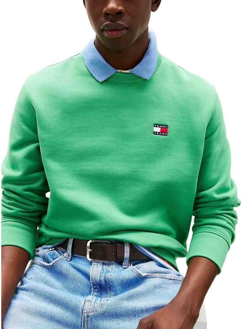 Felpa Tommy Jeans Badge verde per uomo